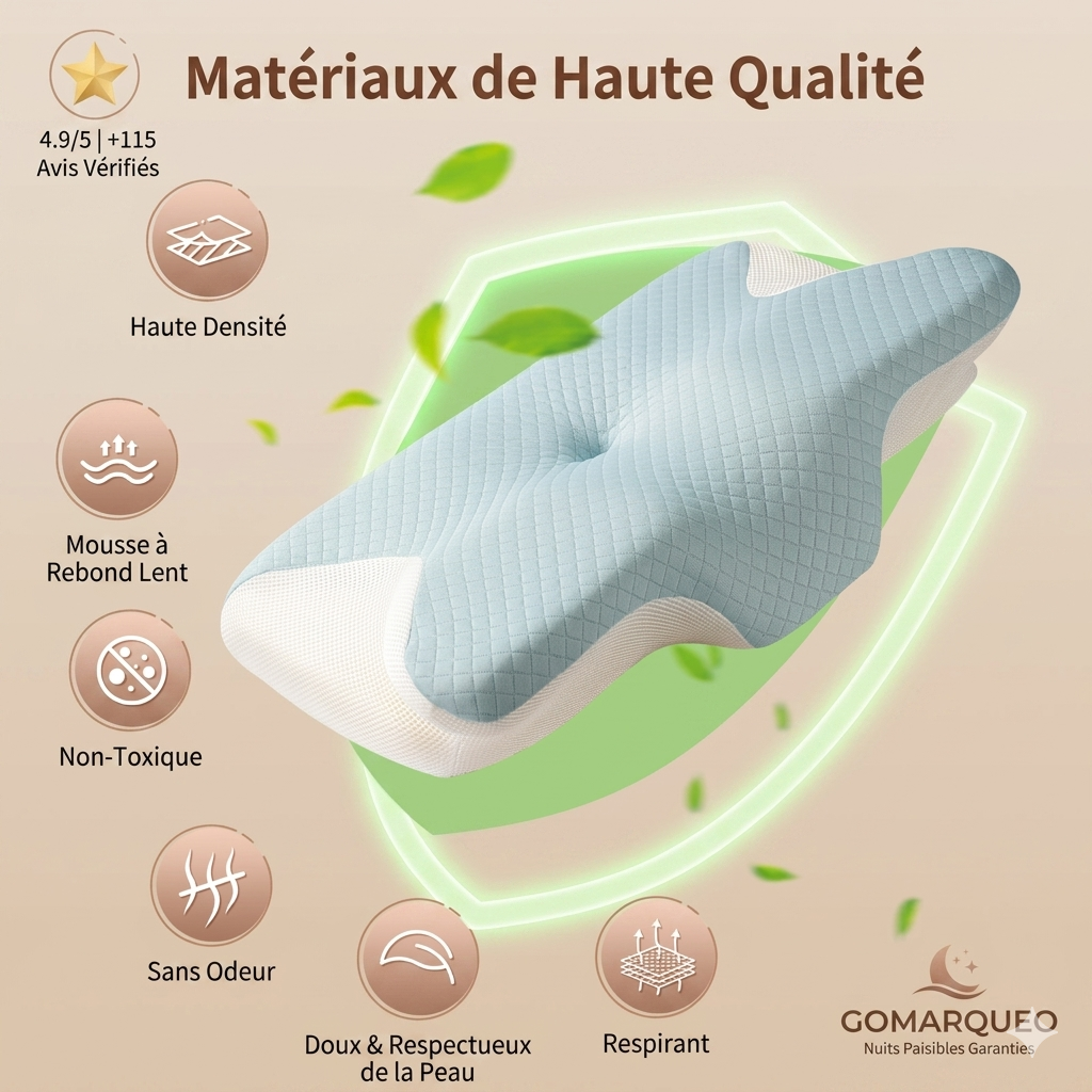 Oreiller ergonomique blanc pour nuits paisibles et confort optimal